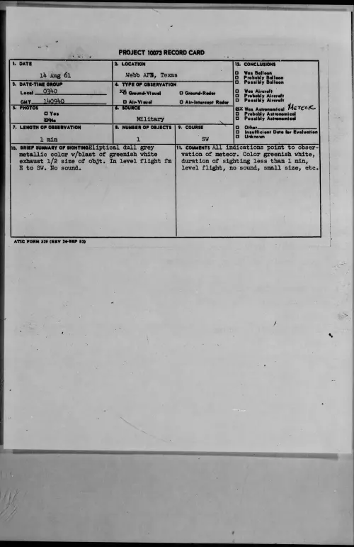 First page of 1961.08 - 8299317 - Webb AFB, Texas