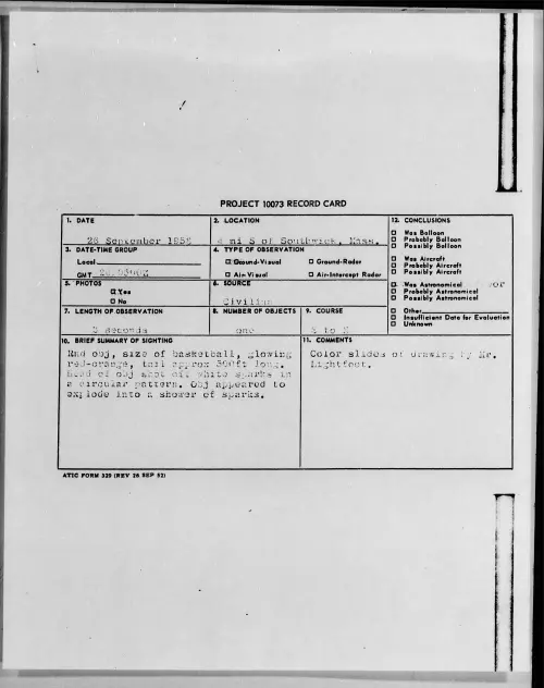 First page of 1958.09 - 7198605 - 4 Mi S Of Southwick, Mass