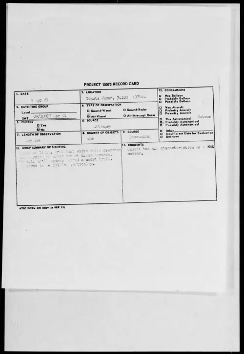 First page of 1961.04 - 8674941 - Yokota Japan, 3410N 13706E
