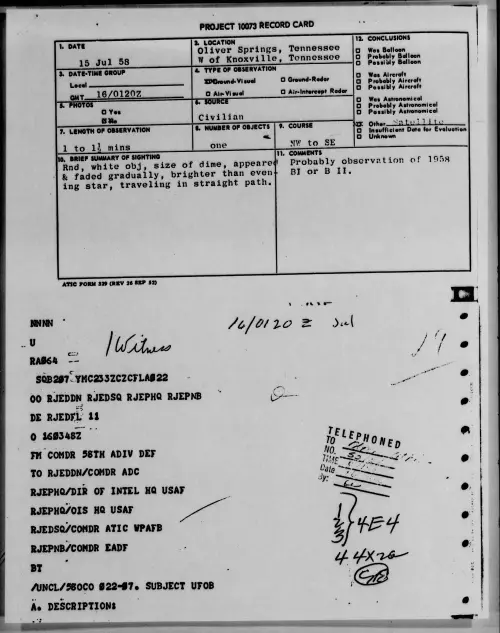 First page of 1958.07 - 8851507 - Oliver Springs, Tennessee