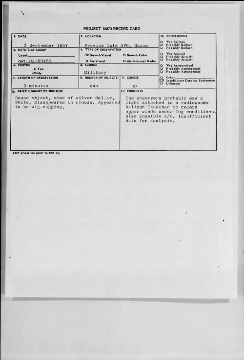 First page of 1957.09 - 7228371 - Presque Isle AFB, Maine