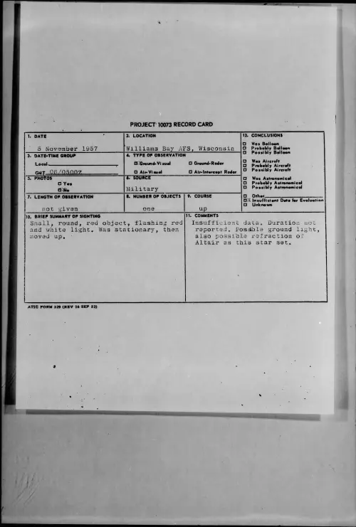First page of 1957.11 - 7232723 - Williams Bay AFS, Wisconsin