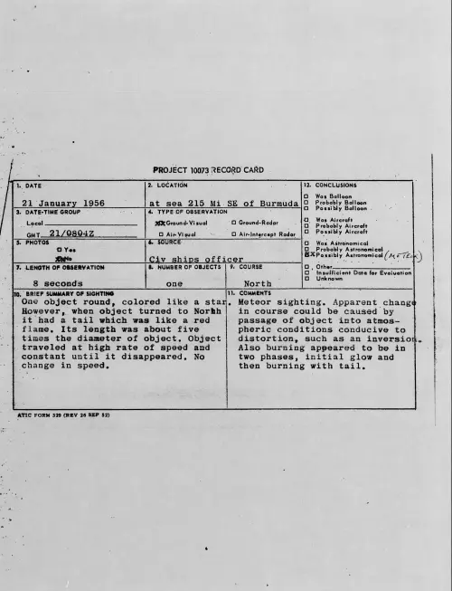 First page of 1956.01 - 7340324 - at sea 215 Mi SE of Burmuda