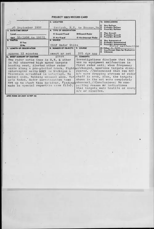 First page of 1957.09 - 7228831 - Mantauk, N.Y. to Benson, Pa