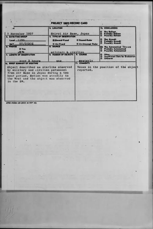 First page of 1957.11 - 6780934 - Shiroi Air Base, Japan