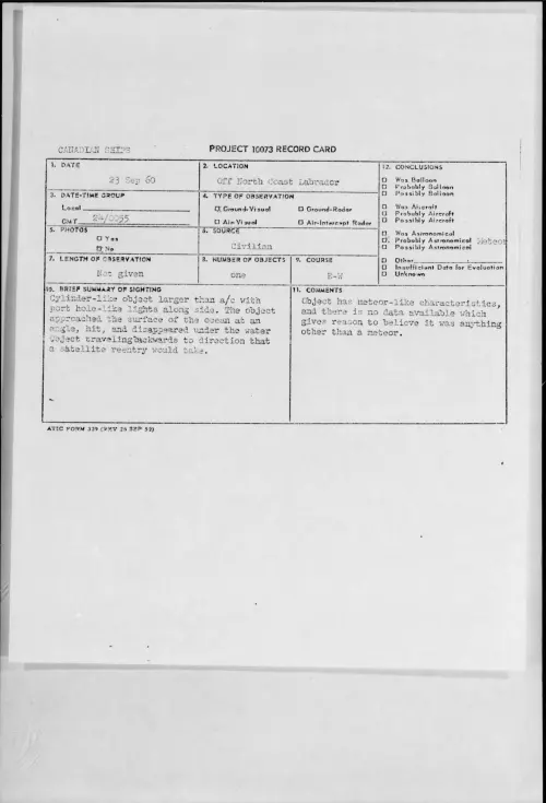 First page of 1960.09 - 8230676 - Off North Coast Labrador
