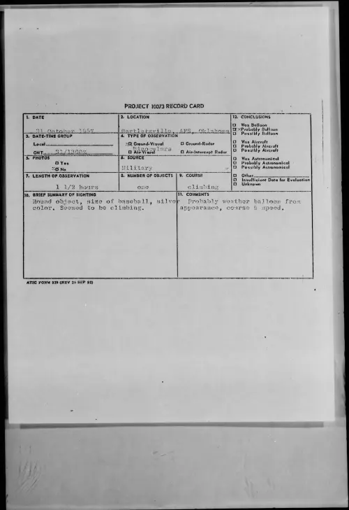 First page of 1957.10 - 7228513 - Bartletsville, AFS, Oklahoma