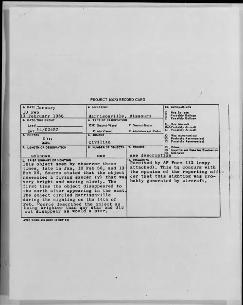 First page of 1956.02 - 7340425 - Harrisonville, Missouri