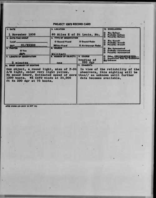 First page of 1956.11 - 7072989 - 60 Miles E of St Louis, Mo