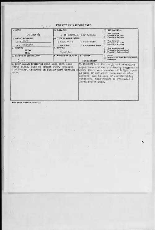 First page of 1961.03 - 8672505 - N of Roswell, New Mexico