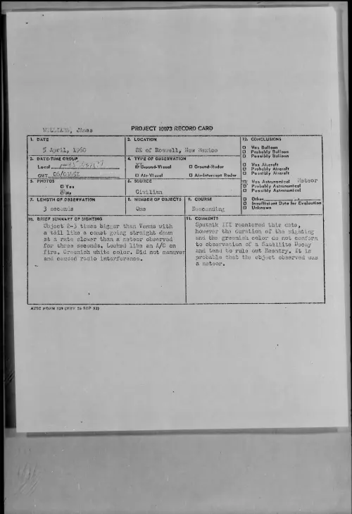 First page of 1960.04 - 7811631 - SE Of Roswell, New Mexico