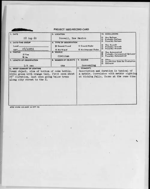 First page of 1960.09 - 8231909 - Roswell, New Mexico