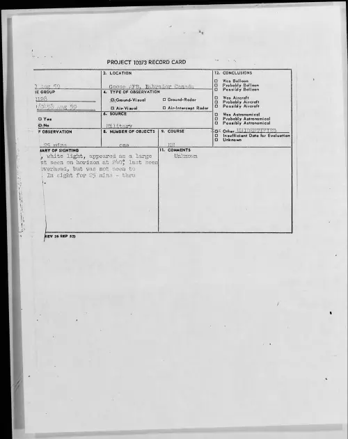 First page of 1959.08 - 8407843 - Goose AFB, Babrador Canada