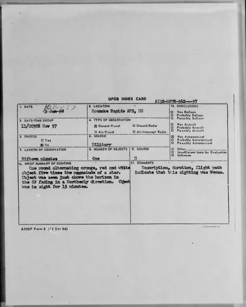 First page of 1957.11 - 6782547 - Roanoke Rapids AFS, NC