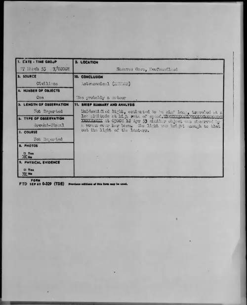 First page of 1953.03 - 6384437 - Sheaves Cove, Newfoundland