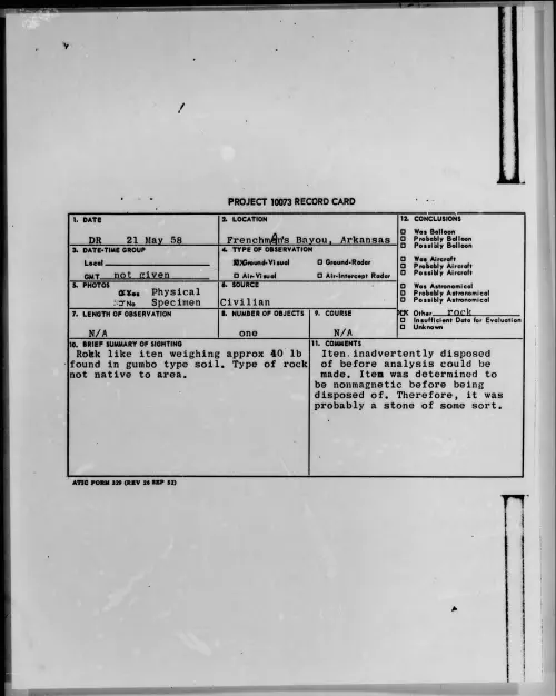 First page of 1958.05 - 8841969 - Frenchman's Bayou, Arkansas