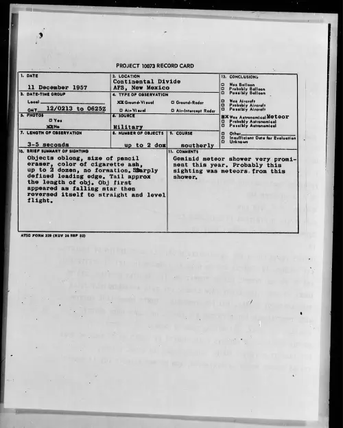 First page of 1957.12 - 6970006 - Continental Divide AFS, New Mexico