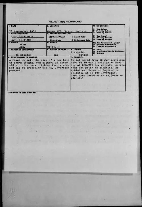 First page of 1957.09 - 6968799 - Havre AFS, Havre, Montana