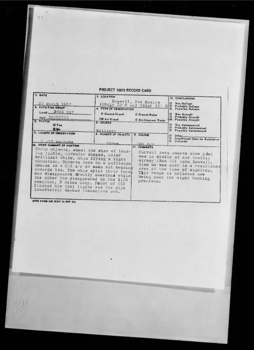 First page of 1957.03 - 6787898 - Roswell, New Mexico 105dgr 35' W and 32dgr 15' N