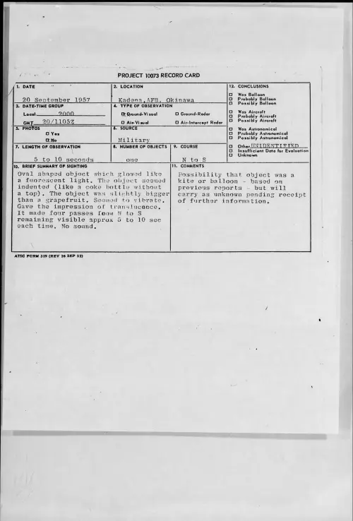 First page of 1957.09 - 7228815 - Kadena AFB, Okinawa