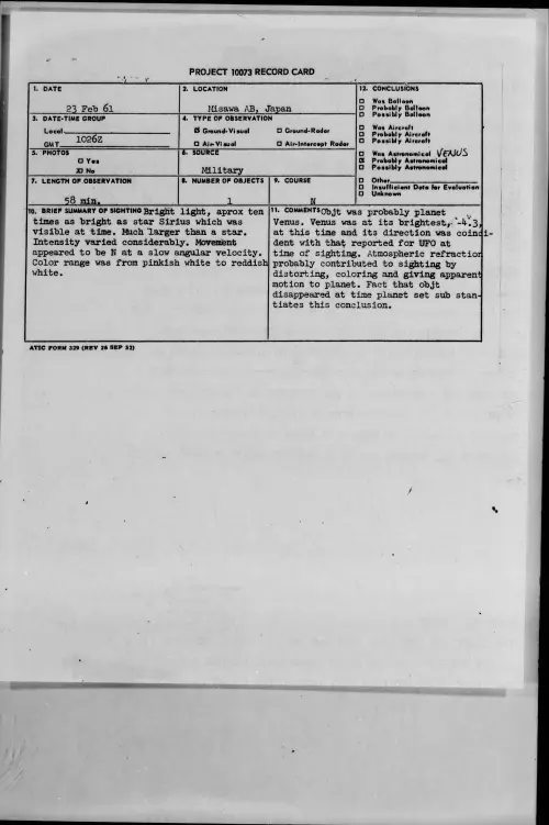 First page of 1961.02 - 8638341 - Misawa AB, Japan