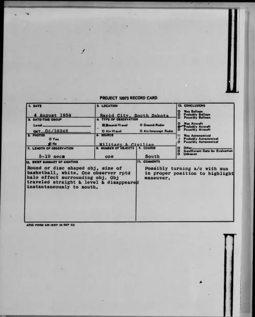 First page of 1958.08 - 8860008 - Rapid City, South Dakota