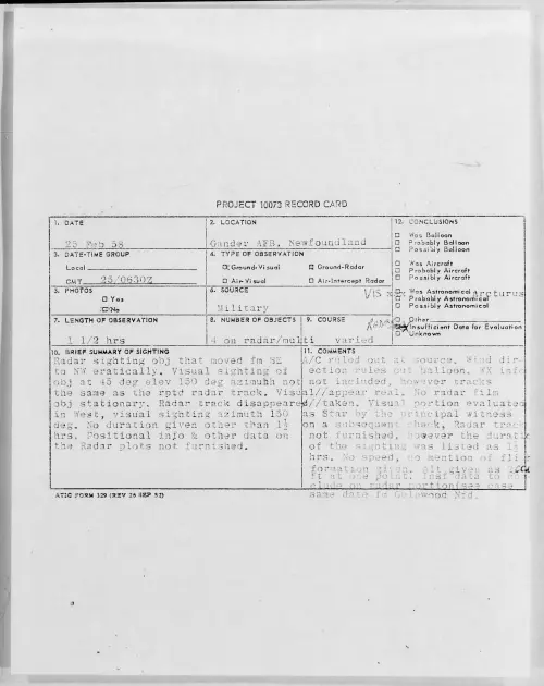 First page of 1958.02 - 6961744 - Gander AFB, Newfoundland