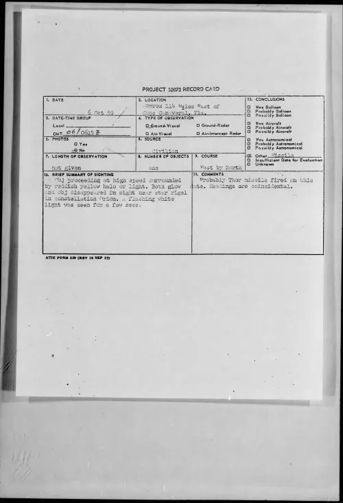 First page of 1959.10 - 6959919 - Approx 114 Miles Fast Of Cape Canaveral, Fla