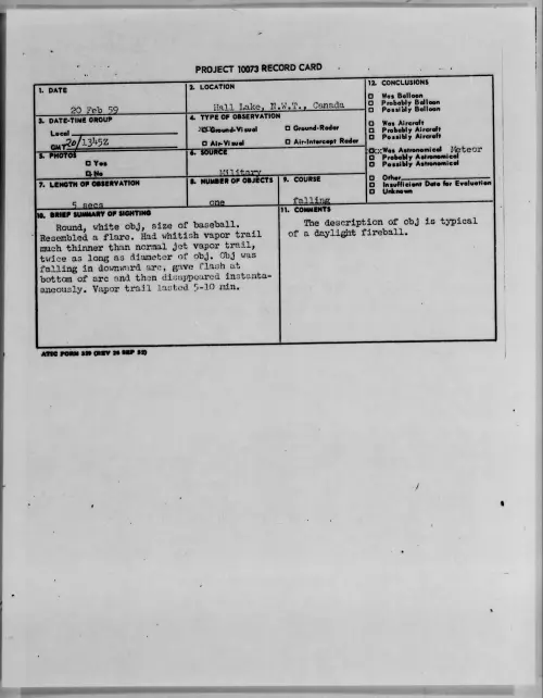 First page of 1959.02 - 9079118 - Hall Lake, N.W.T., Canada
