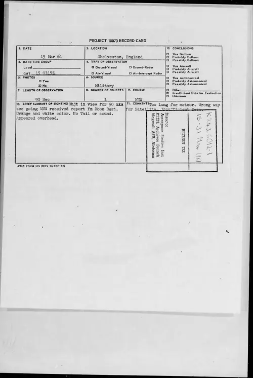 First page of 1961.03 - 8672092 - Chelveston, England