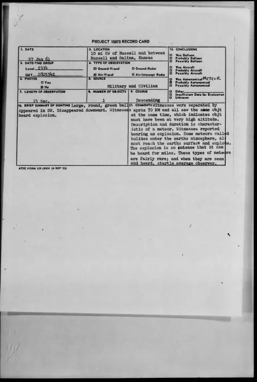 First page of 1961.01 - 8630291 - 10 mi SW of Russell and between Russell and Salina, Kansas