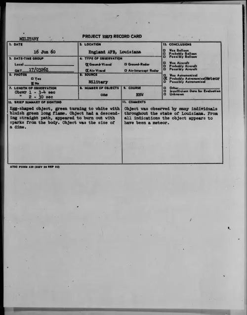 First page of 1960.06 - 7813525 - England AFB, Louisiana