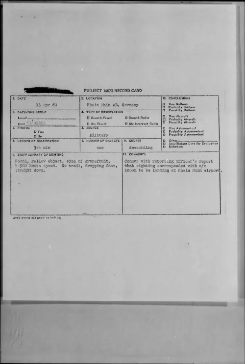 First page of 1960.04 - 7811836 - Rhein Main AB, Germany