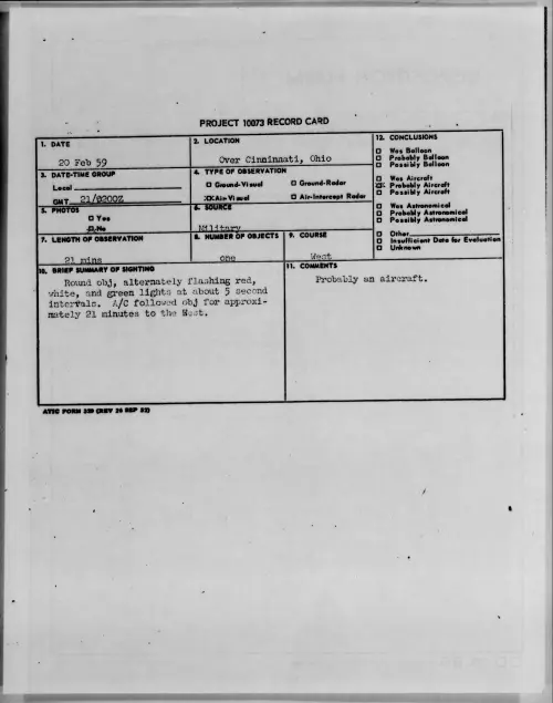 First page of 1959.02 - 9079127 - Over Cincinnati, Ohio