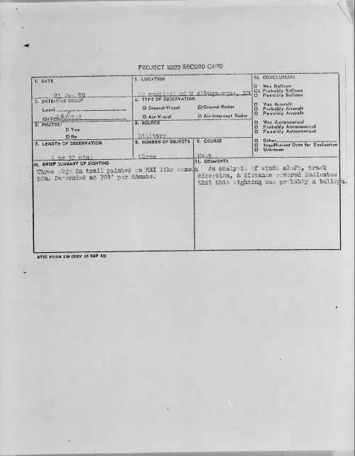 First page of 1959.12 - 6967425 - 10 Nautical Mi W Albuquerque, NM