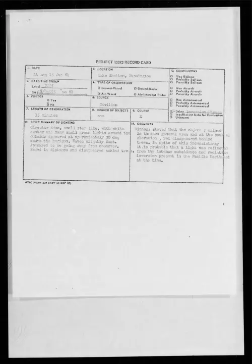 First page of 1961.06 - 8690400 - Lake Shelton, Washington