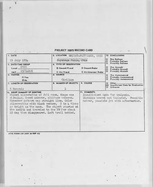 First page of 1954.07 - 8715108 - WRIGHT-PATTERSON, OHIO