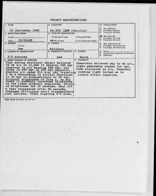 First page of 1960.09 - 8232168 - 29.32N 123W (Pacific)