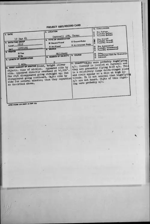 First page of 1961.03 - 8643416 - Carswell AFB, Texas