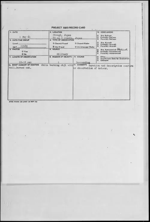 First page of 1961.05 - 8680747 - Atsugi, Japan 80 mi W yokota, Japan