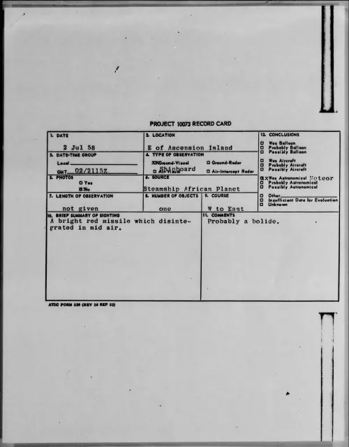 First page of 1958.07 - 8849709 - E Of Ascension Island