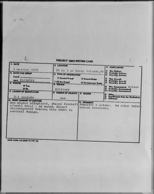 First page of 1956.10 - 7071514 - 10 Mi W of Carey Islands, NF