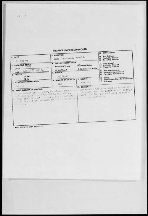 First page of 1961.04 - 8675209 - Cape Canaveral, Florida