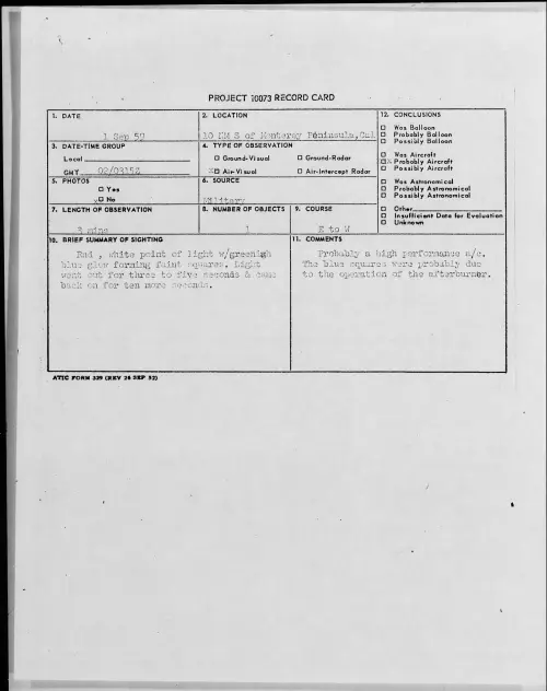 First page of 1959.09 - 8409252 - 10 NM S Of Monterey Peninsula, Cal