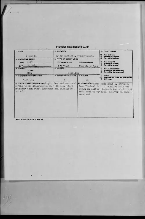 First page of 1961.08 - 8298619 - SW of Carlisle, Pennsylvania