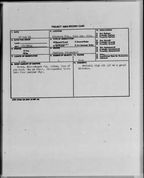 First page of 1959.02 - 9079177 - Peterson Fld., Colo Spr. Colo