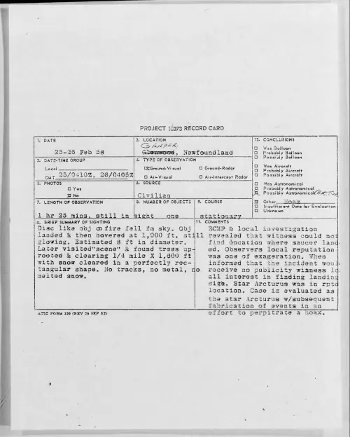First page of 1958.02 - 6961815 - GANDER, Newfoundland