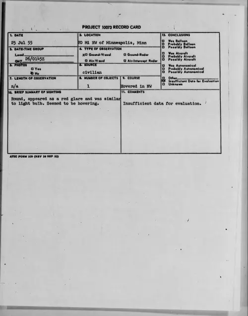 First page of 1955.07 - 6970604 - 20 Mi NW of Minneapolis, Minn