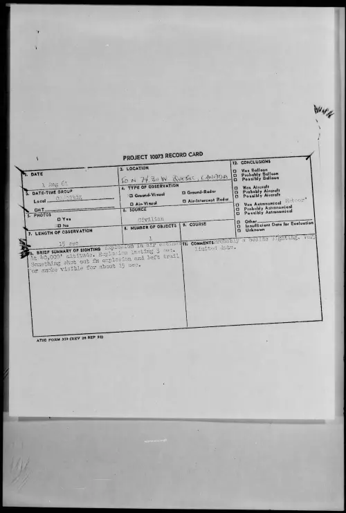 First page of 1961.08 - 8296241 - 50N 74.30W QUEBEC, CANADA