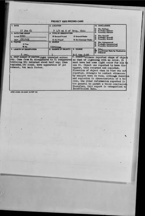 First page of 1961.01 - 8628916 - 2 1-2 mi N of Troy, Ohio